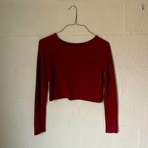 Small ROMWE, Maroon long-sleeve crop top
